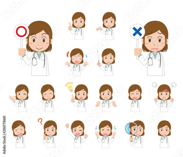 Fototapeta 医者　医師　女性　表情　ポーズ　セット