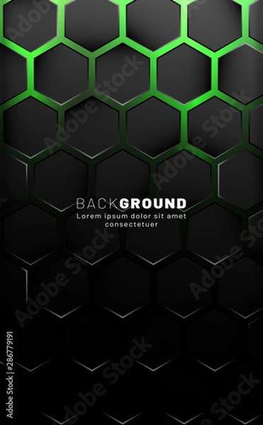 Fototapeta Vertical hexagon background. Gradient color light pattern with dark background technology style. Honeycomb. Vector illustration of light.