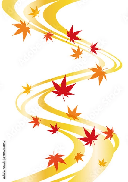 Fototapeta 紅葉　水流　川　背景　金色