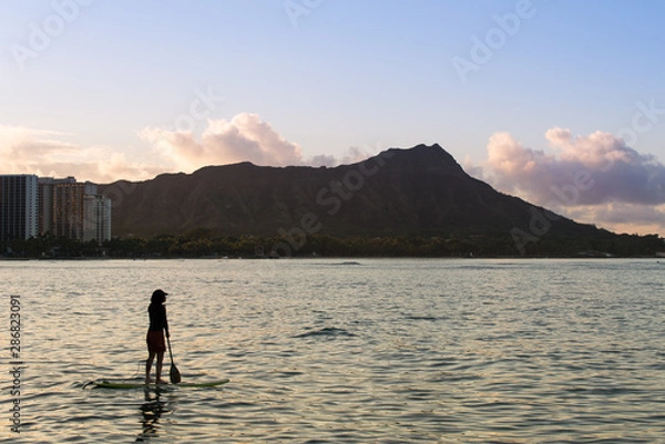 Obraz ダイヤモンドヘッドとサーファー