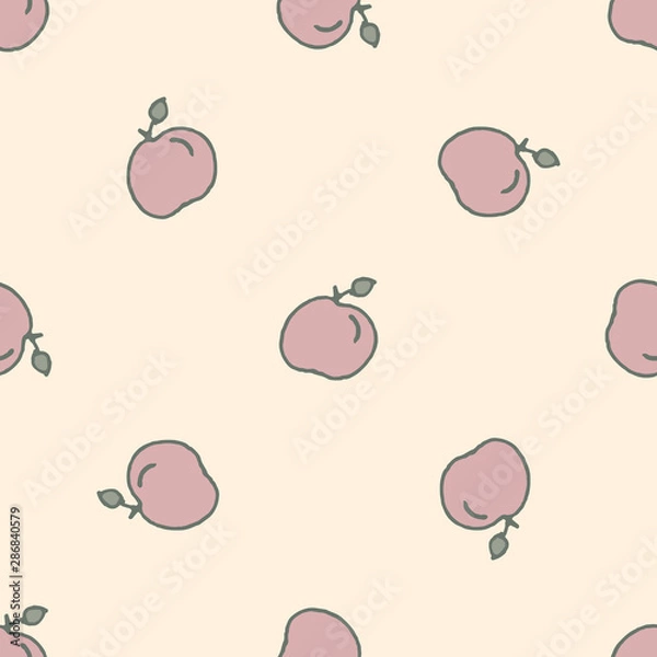 Obraz Seamless delicate light pattern with fruits apples, peaches Seamless design for fabric, cover, banner, interior, children's clothing, print for packaging cosmetics, gift packaging