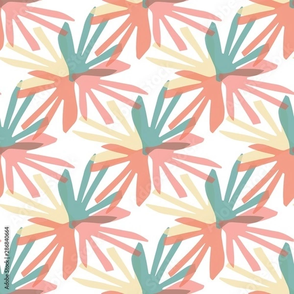 Obraz Seamless summer abstract tropical background. Used bright colors: coral, green, yellow . Perfect for printing fabric, cover, packaging, interior. Editable vector