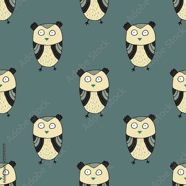 Obraz Childish seamless pattern with cute cartoon owls.Trendy scandinavian vector background. Perfect for kids apparel,fabric, textile, nursery decoration,wrapping paper
