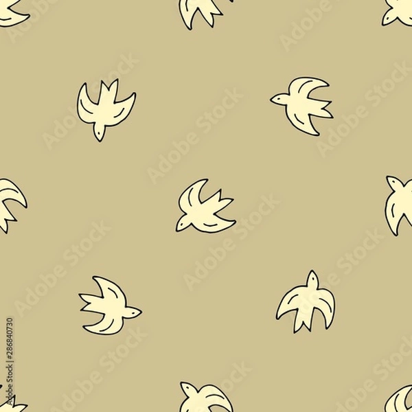 Obraz Cute shabby seamless mustard background with birds pattern . Seamless design