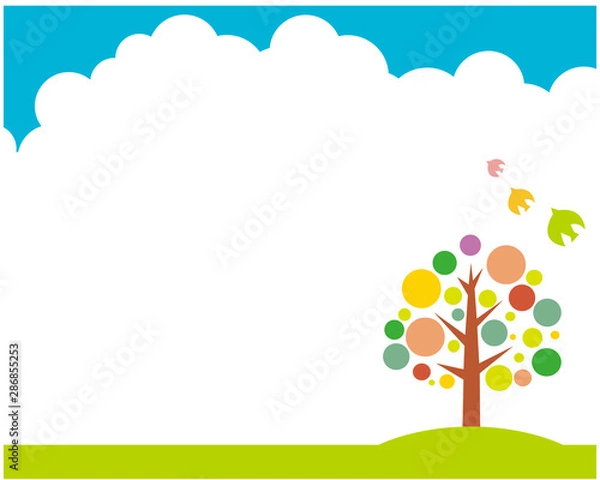 Fototapeta 木　森　夏　ポップ　イラスト　メッセージカード　背景　鳥　カード　可愛い