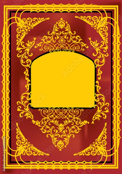 Obraz golden curled frame on red background