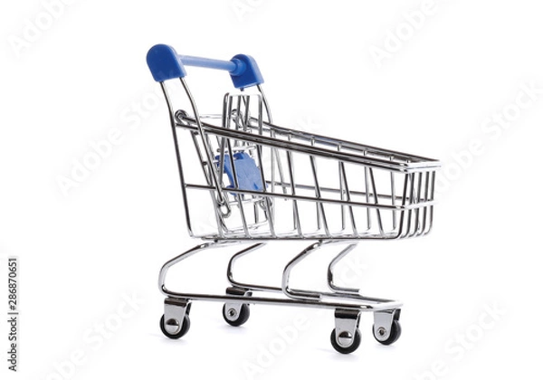 Obraz Empty metal shopping trolley isolated on white