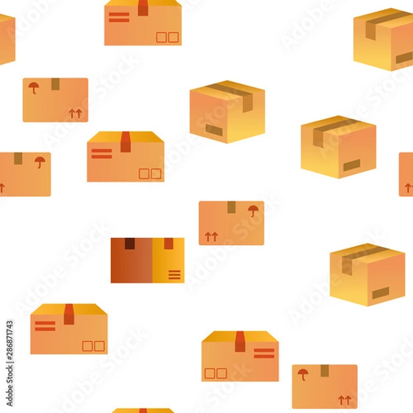 Obraz Parcel, Cardboard Boxes Vector Color Seamless Pattern Flat Illustration