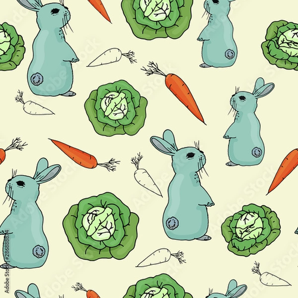 Fototapeta set of rabbits and carrots