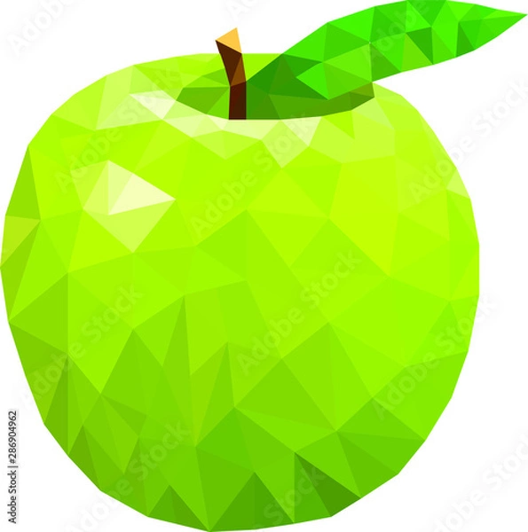 Obraz low poly green apple, polygon apple on white background