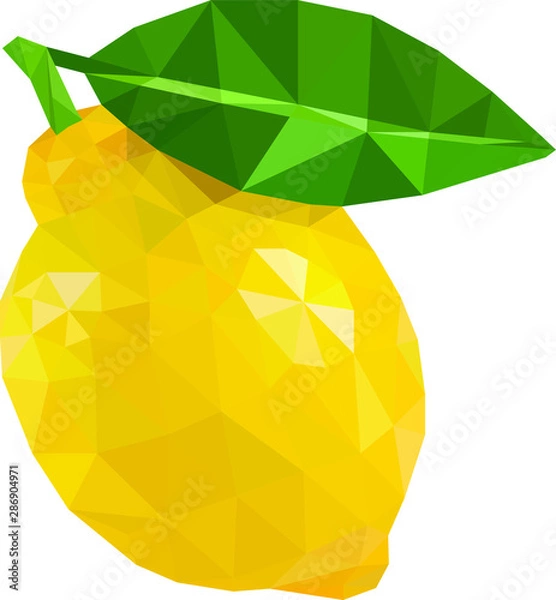 Obraz Low poly vector lemon with leaf