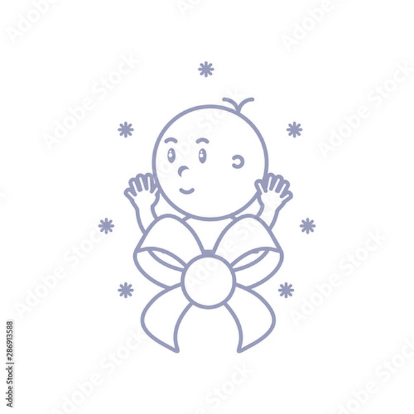 Fototapeta cute baby boy with bow ribbon avatar character