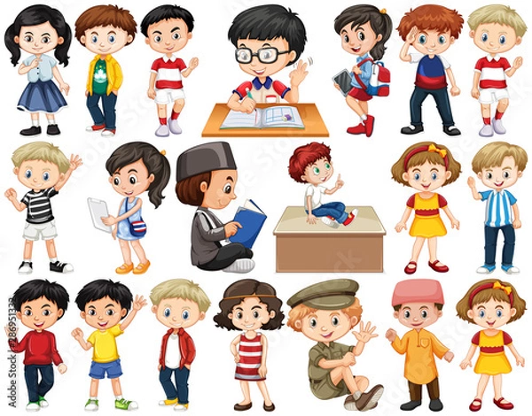 Fototapeta Set of children in different actions