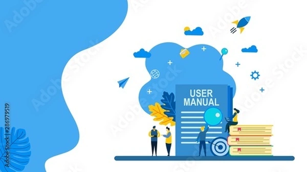 Fototapeta Website or landing page of Document specification requirements with Tiny People Character Concept Vector Illustration, Suitable For web landing page,Wallpaper, Background, Card, banner,Book 