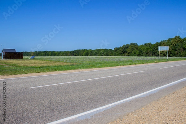 Obraz Road in a rural area with trees and blue sky