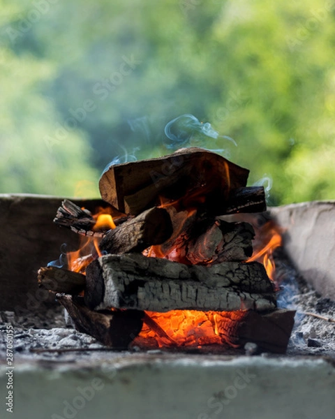 Obraz Firewood burning for barbeque