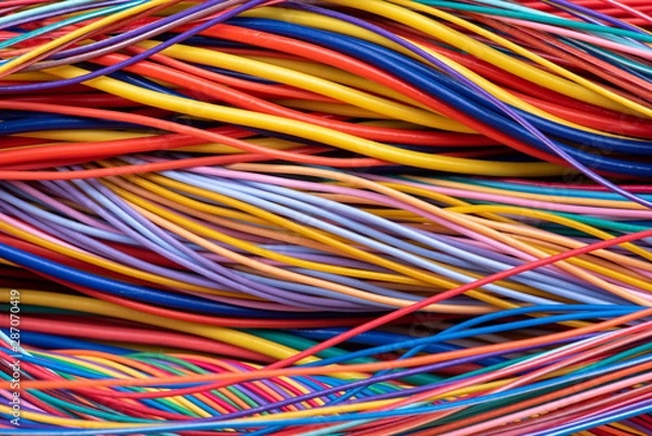Fototapeta Bunch of colorful electrical cable and wire