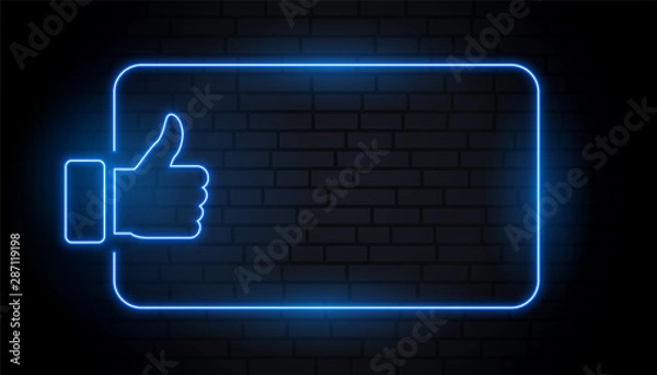 Fototapeta like thumb in blue neon style with text space