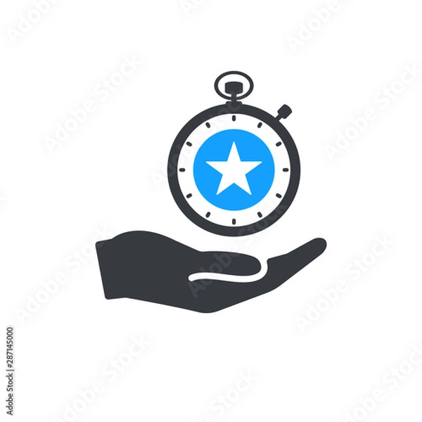 Fototapeta Time management icon with star sign, best, favorite, rating symbol. Hand holding stopwatch