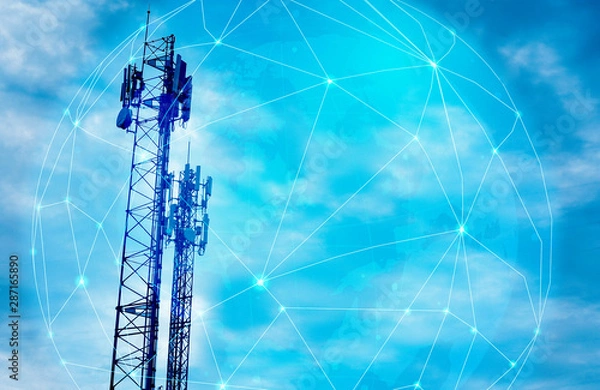 Fototapeta Telephone and telecommunications network towers around the world.
