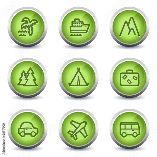 Fototapeta Travel web icons set 1, green glossy set