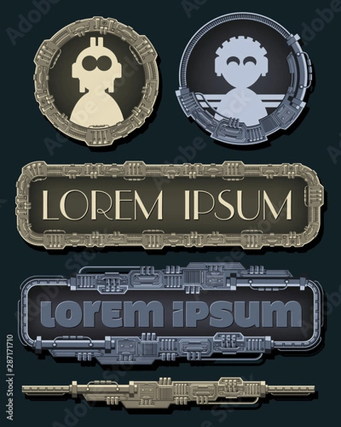Fototapeta Graphic resources set. Background for banner, avatar, header and more. Mechanical fantastic Steampunk banner with copy space.