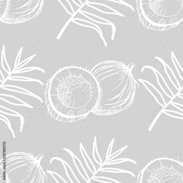 Fototapeta coconut exotic, tropical seamless pattern, leaves
