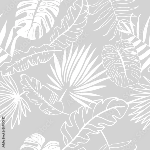 Fototapeta palm leaves tropical floral pattern hand drawn sketch