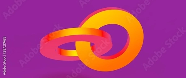 Fototapeta Diseño de aros entrelazados en 3d. Fondo de anillos abstracto con materiales metálicos y plásticos con luces y sombras. Presentación tridimensional colorida