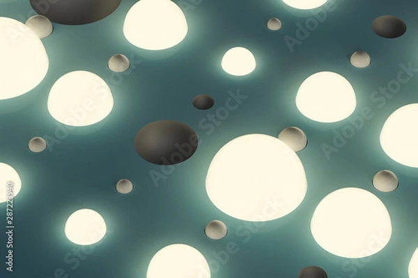 Fototapeta Lots of repeating spheres and wall, 3d rendering.