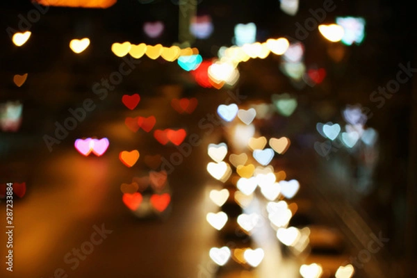 Fototapeta Colorful heart shaped bokeh.Fire of Festival of Love.On Valentines day Bokeh background.