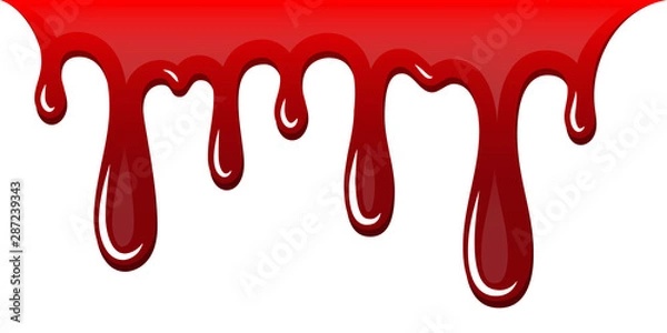 Fototapeta Blood drip 3D. Drop blood isloated white background. Happy Halloween decoration design. Red splatter stain splash spot, horror blot. Bleeding bloodstain scare texture. Liquid paint. Vector illustraton