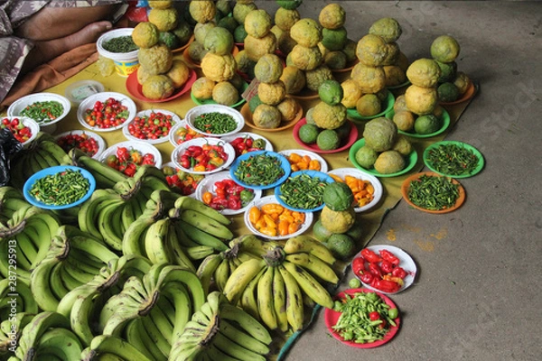 Fototapeta Tropical fruits and vegetable selling at Nadi produce Market Fiji. 