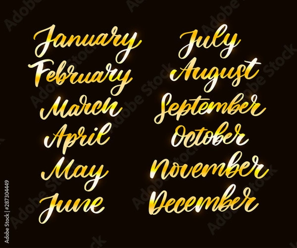Fototapeta Handwritten names of months: December, January, February, March, April, May, June, July, August, September, October, November. Calligraphy words for calendars and organizers.