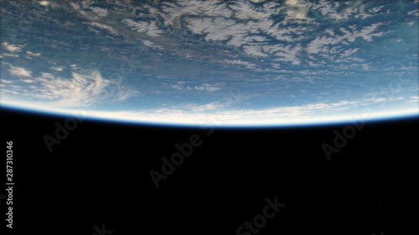 Fototapeta 3d render, near, low earth orbit blue planet. 4k in outer space, Surface. High quality.