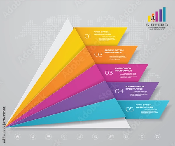 Fototapeta 5 steps pyramid with free space for text on each level. infographics, presentations or advertising. EPS10.