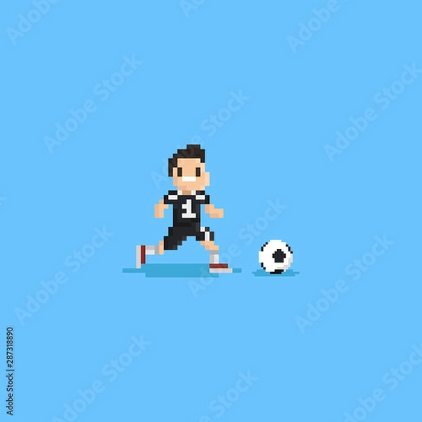 Obraz Pixel soccer player runing after ball.8bit character.