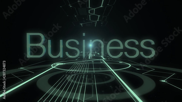 Fototapeta Word business on the dark background with illuminating lines of digital tunnel.