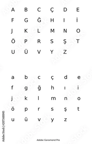 Fototapeta Turkish alphabet shérif Adobe Garamond Font