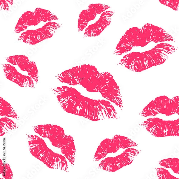 Obraz Vector pink seamless pattern on white background. Lips prints