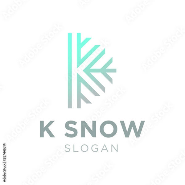 Obraz initial k snow flake / ice flake logo design inspiration