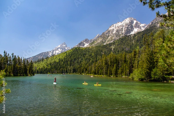 Fototapeta Paddle-boarding and Kayaking on String Lake, Grand Teton National Park, Wyoming
