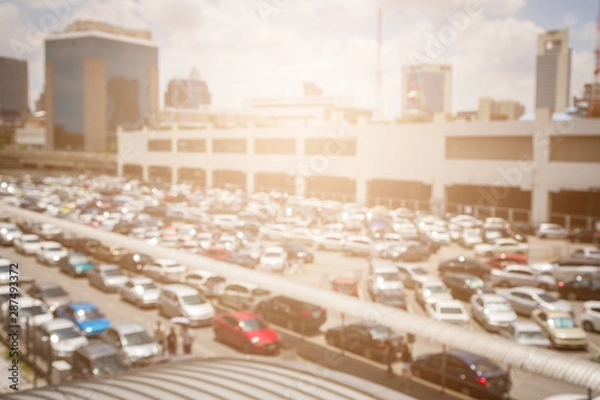 Fototapeta Vintage blur of car at public car parking