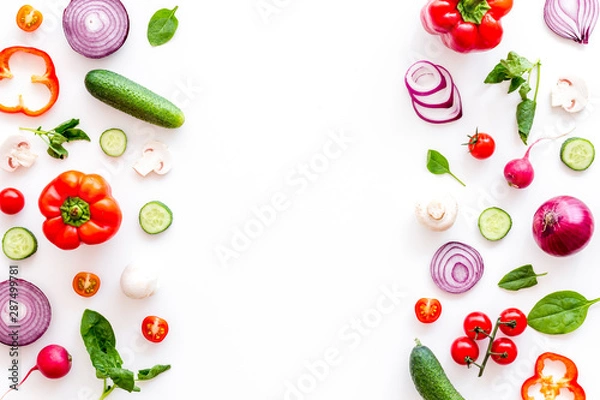 Fototapeta colorful vegetables frame for cooking design on white background top view mockup