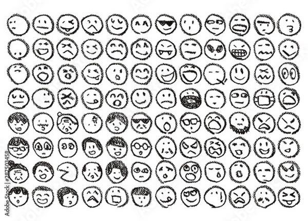 Fototapeta クレヨンで描いた顔のバリエーション