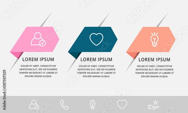Fototapeta Vector infographic flat template arrows for three label, diagram, graph, presentation. Business concept with 3 options. For content, flowchart, step for step, timeline, workflow, marketing