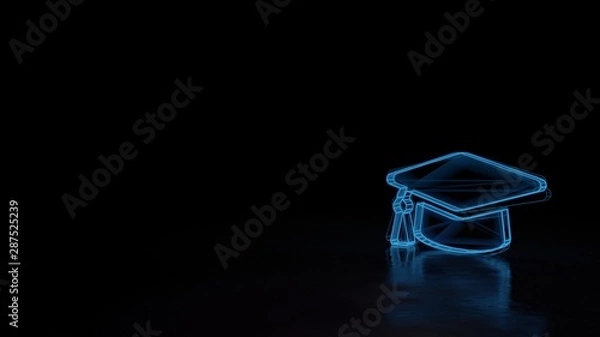 Fototapeta 3d glowing wireframe symbol of symbol of graduation cap isolated on black background