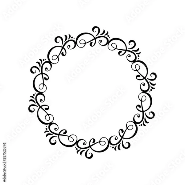 Fototapeta Round calligraphic vector wedding frame wreath with place for text. Isolated flourish vintage element for design. Perfect for holidays, Thanksgiving Day, Valentines Day, greeting card