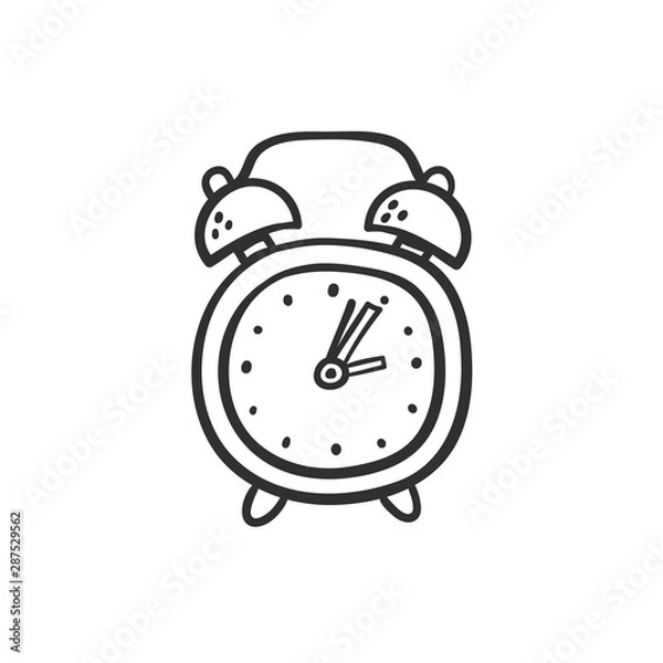 Fototapeta Vector alarm clock. Sketch contour doodle black white illustration.
