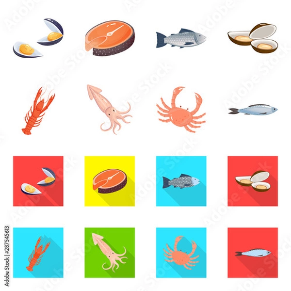 Fototapeta Vector design of fresh and restaurant logo. Set of fresh and marine stock vector illustration.